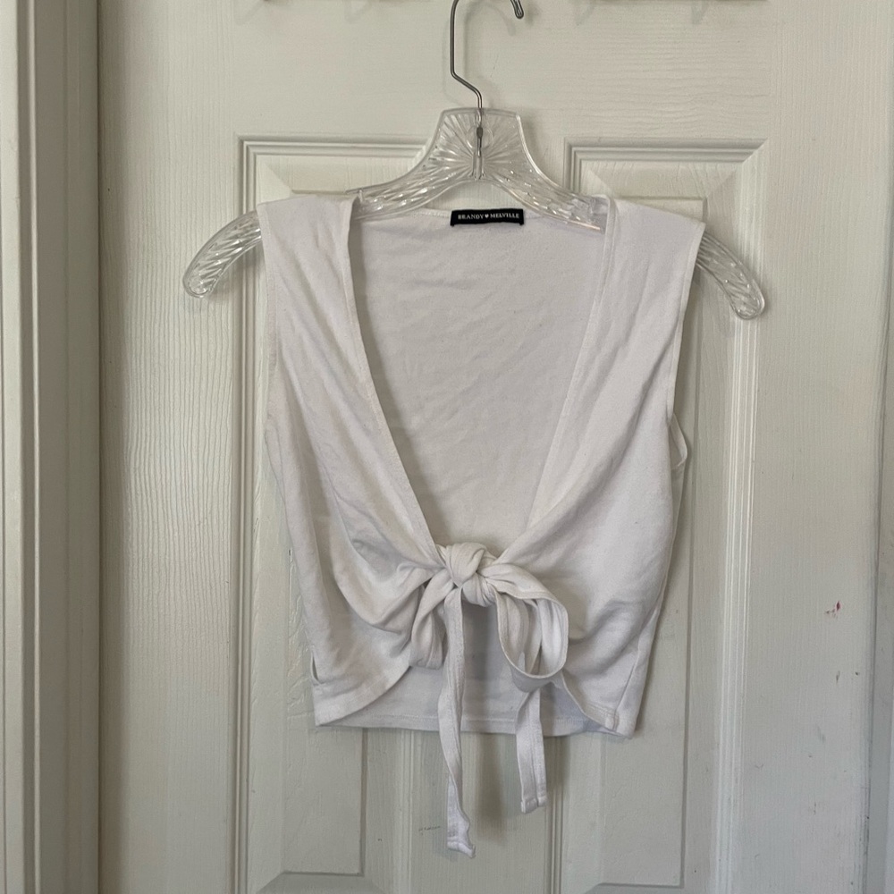 Brandy Melville white tie t shirt top